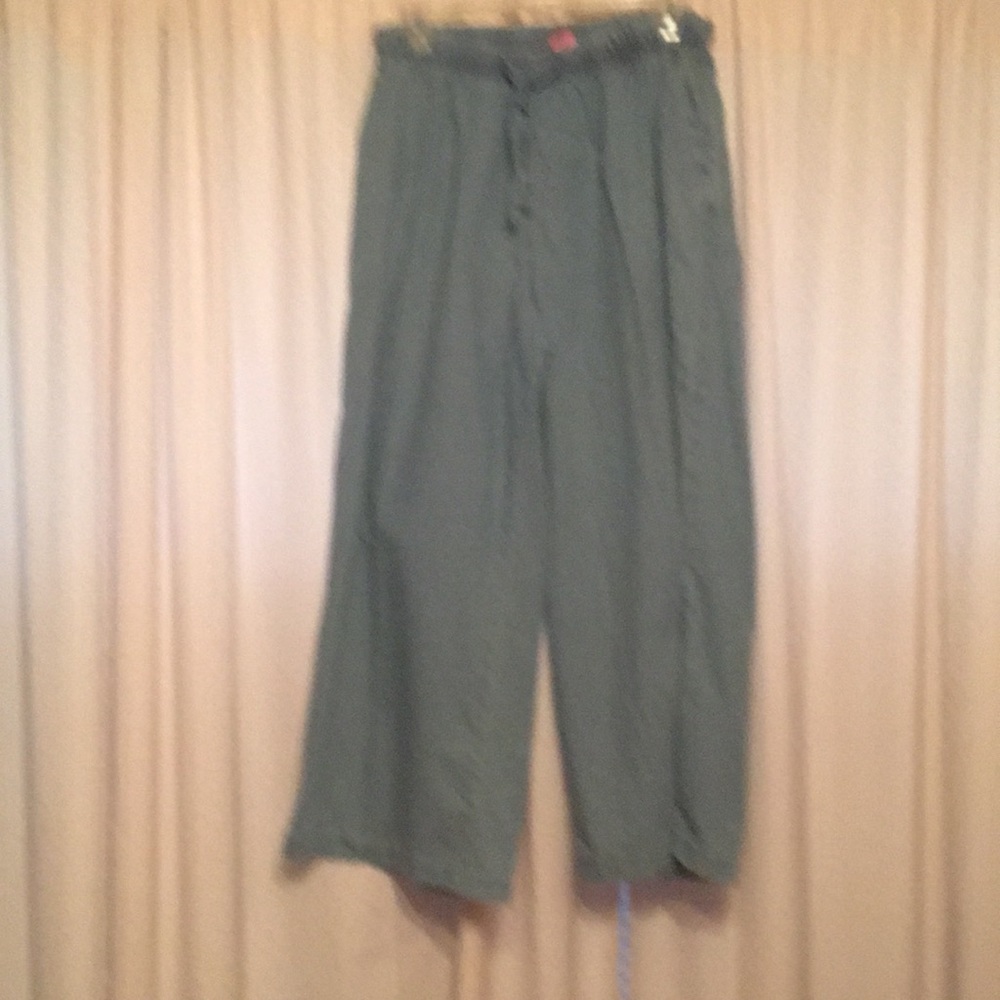 Woman within wide leg ankle length pant.